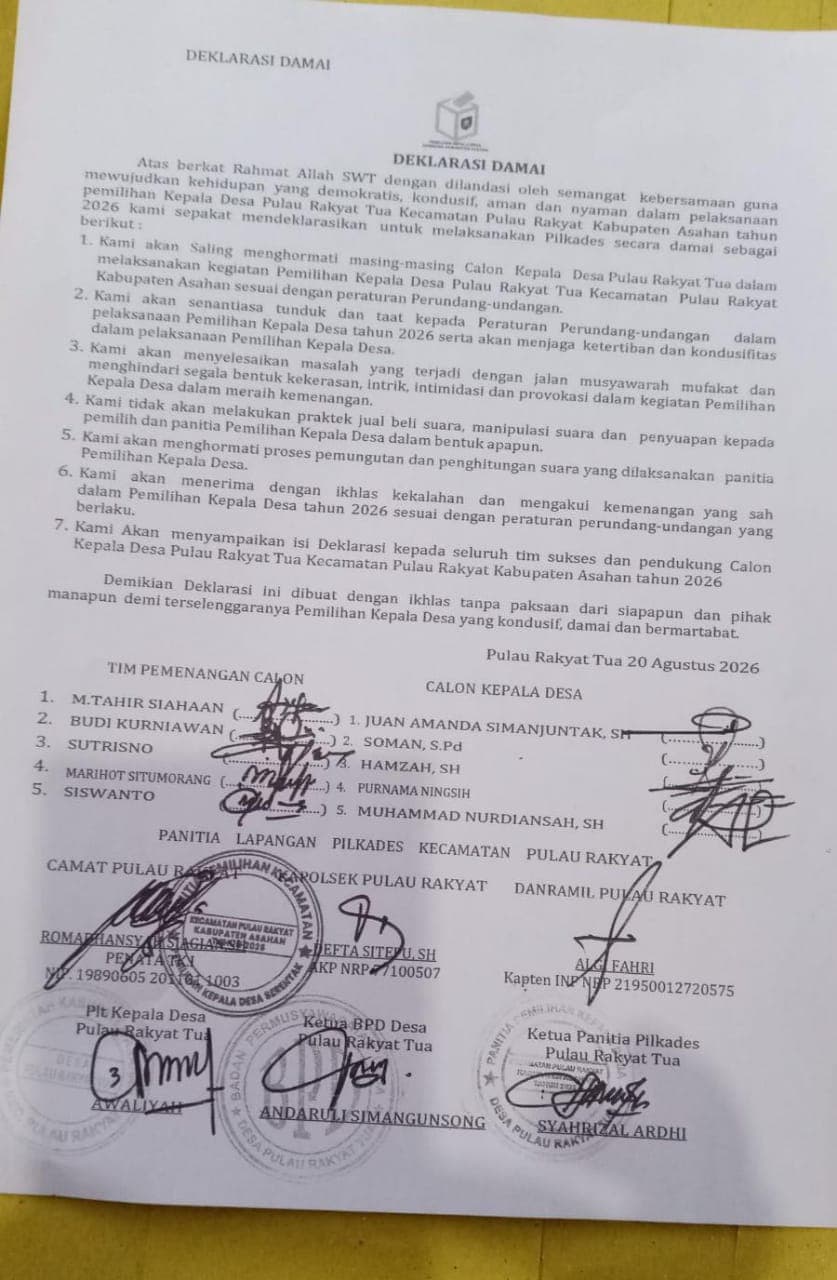 Geger Pilkades Asahan! Tak Hadir Deklarasi Damai, Tanda Tangan 3 Calon Kades ASN Malah 'Ajaib' Tertera