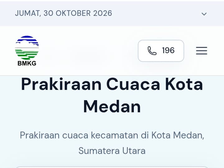 Prakiraan Cuaca Kota Medan dan Sekitarnya Sepekan ke Depan, Dominasi Kondisi Berawan hingga Potensi Hujan Ringan