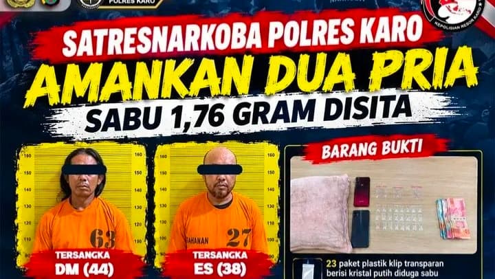 Digeruduk Tengah Malam! Satresnarkoba Polres Karo Cokok Dua Pria, 23 Paket Sabu Siap Edar Disikat