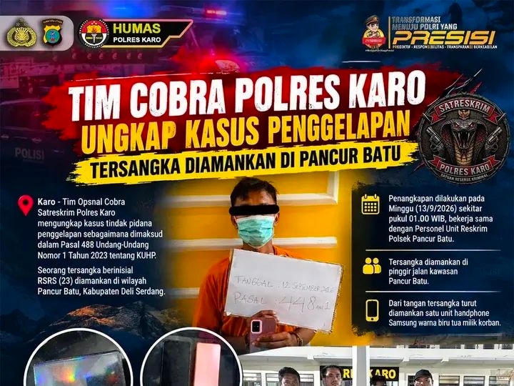 Tim Cobra Polres Karo Ungkap Kasus Penggelapan, Tersangka Diamankan di Pancur Batu
