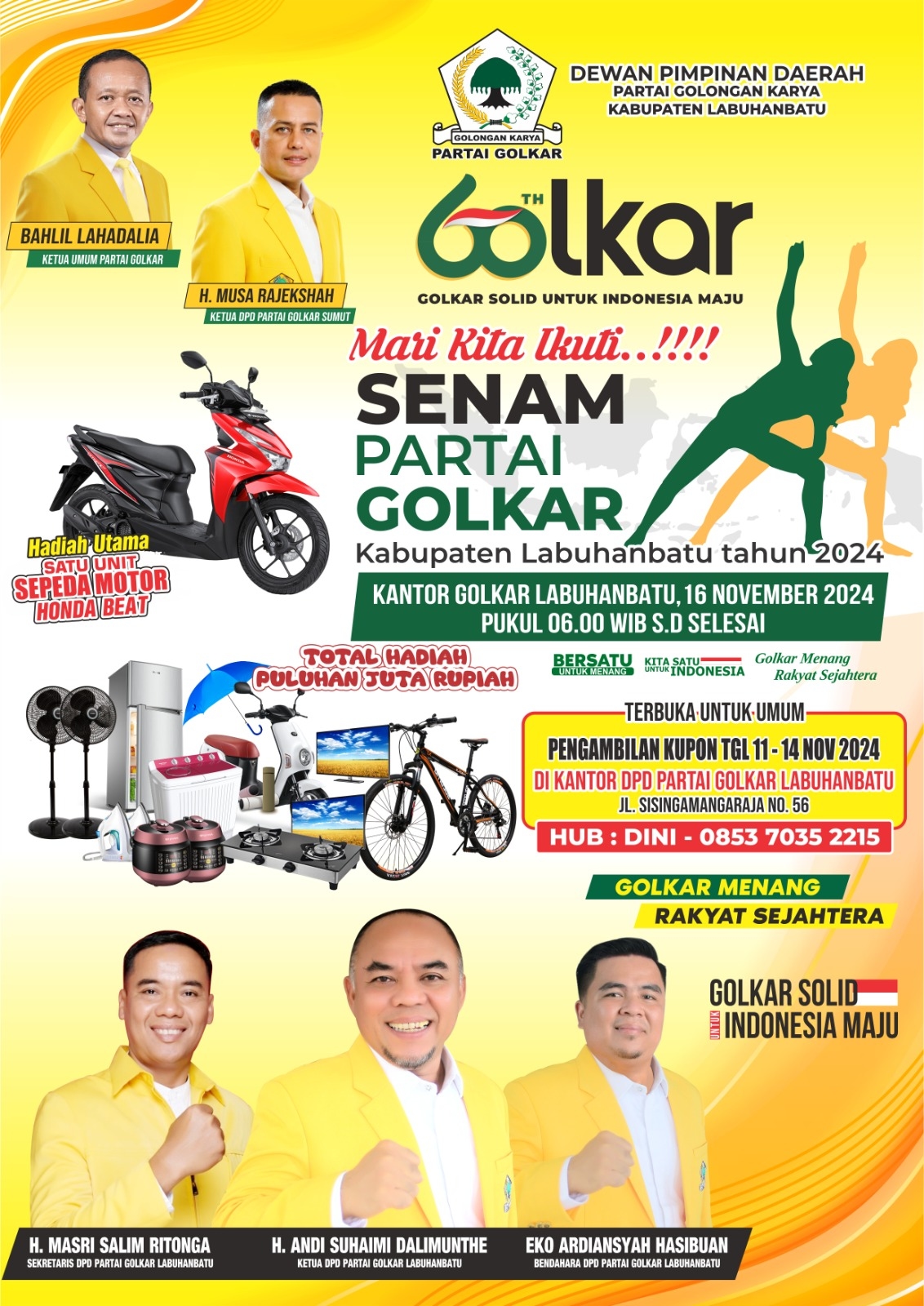 Sabtu Ini Serentak Senam Partai Golkar, DPD Golkar Labuhanbatu Meriahkan HUT Partai Golkar Ke - 60